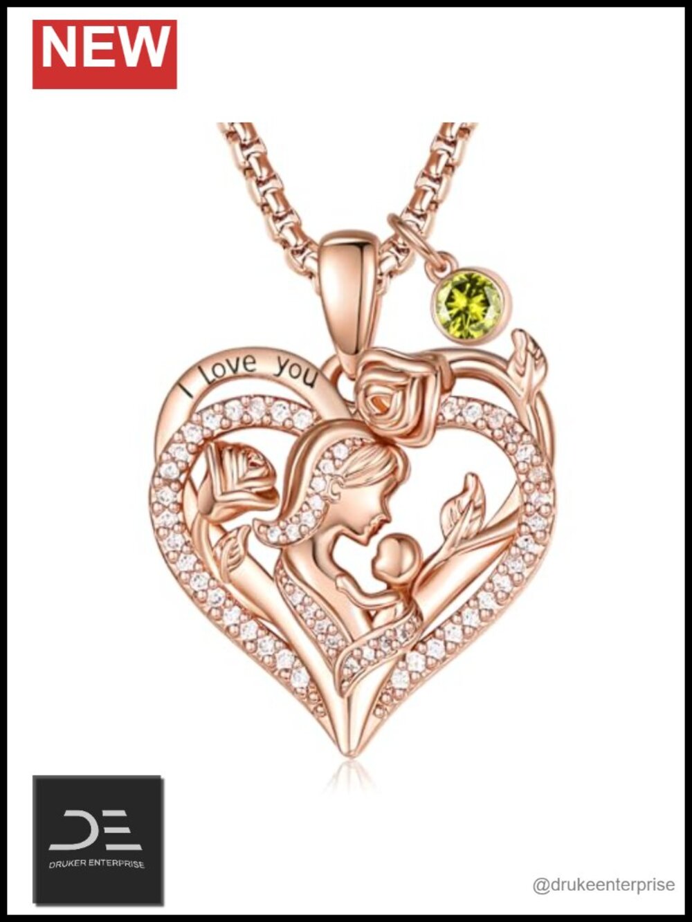 Mom Daughter 14K Rose Gold Plated Birthstone Pendant Necklace Jewelry